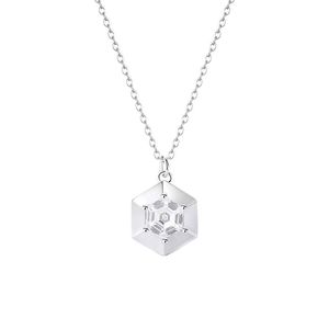 Collier Pendentif Cube Géométrique Creux en Argent Sterling S925, Simple et Unique, pour Femme, Tenue Quotidienne, Cadeau Élégant, Chaîne de Clavicule - Product Image 1
