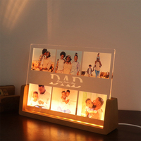 Lampe de Nuit LED 3D avec Socle en Hêtre, Base en Acrylique en Forme de U, Cadre en Bois – Décoration de Bureau et Cadeau Créatif de Noël