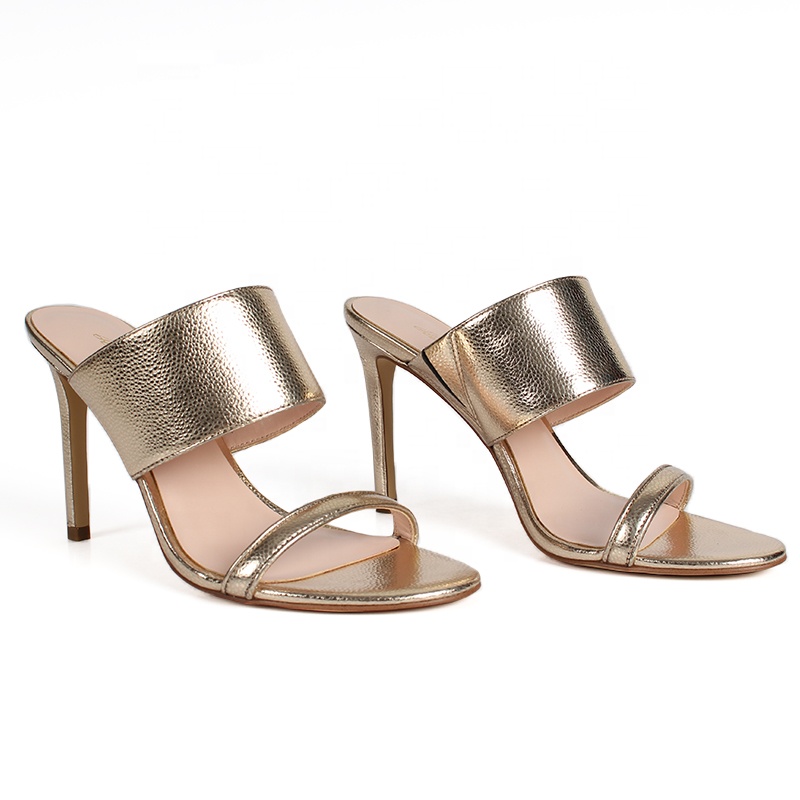 Женские сандалии на высоком тонком каблуке, розовые, золотистые туфли-слиперы, пикантные Туфли-мюли, сандалии на каблуке для женщин