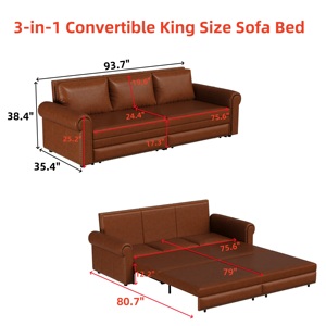Juego de muebles de sofá, madera contrachapada de hierro rojo <span class=keywords><strong>3</strong></span> en 1, imitación de cuero, Metal y plástico, sofá convertible para dormir, sofá marrón claro para sala de estar - Product Image 3