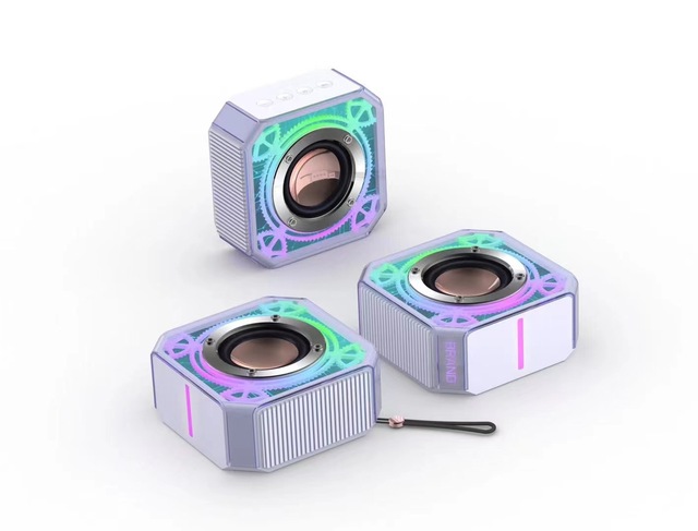 2026 Arrival Transparent square Mecha-style for Speaker Outdoor Portable Dazzling LED Lights Compact Subwoofer Built-in Battery