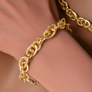 Conjunto de Collar y Pulsera de Cadena Cubana Chapada en Oro de 14K, Clásica, de Lujo y Moderna, para Bodas, Compromisos, Fiestas, Unisex, al por Mayor - Product Image 4