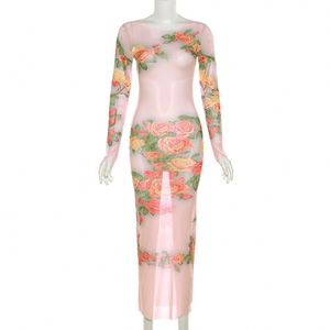 <span class=keywords><strong>Abito</strong></span> Slim Fit a maniche lunghe con stampa floreale, nuova prospettiva Sexy in rete da donna estiva a vento - Product Image 2