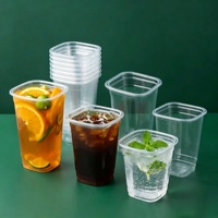 Gobelets carrés en plastique transparent pour thé au lait à bulles, café, etc., avec couvercle, logo personnalisé, 24/20/16/14/12 oz