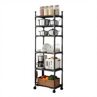 Étagère métallique autoportante à quatre niveaux avec roulettes, étroite, pour rangement de cuisine, d'angle, durable, moderne, pour aliments et outils de voyage