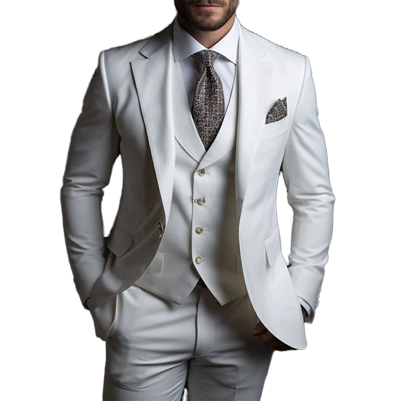 White Coat Pant Men Suits Versatile Formal Wear