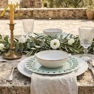 <span class=keywords><strong>Assiette</strong></span> de présentation vintage en porcelaine ajourée à bordure dentelée, vert menthe, pour mariage et événements - Product Image 6