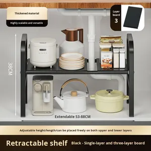 Estante de armario extensible de acero al carbono de doble nivel para debajo del fregadero, estante de almacenamiento sostenible, 5 paneles extraíbles, 5 cestas - Product Image 6