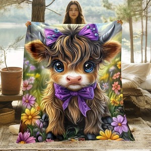 Plaid en peluche à imprimé vache des Highlands, style pastoral rectangulaire, anti-boulochage, lavable en machine, pour usage domestique, toutes saisons - Product Image 4