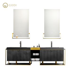 GODI Switzerland designer Italian luxury double black bathroom vanity cabinet and sink floating bathroom cabinet with led mirror