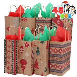 Christmas Gift Bag Presents <b>Cookies</b> Candies Bundle Xmas Theme Kraft Paper Bag for Christmas Party - Product Image 3