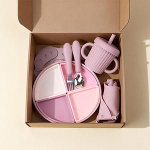 Ensemble de vaisselle pour bébé en acier inoxydable 304 sans BPA, compatible lave-vaisselle, avec assiette divisée, bavoir, tasse à bec et cuillère - Product Image 2