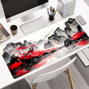 Chinese Wash Painting Table Mouse Pad 900*400 Gaming <b>Mousepads</b> Large Anime Red Leaf Desk Pad with Non Slip Base Stitched Edge - Product Image 1