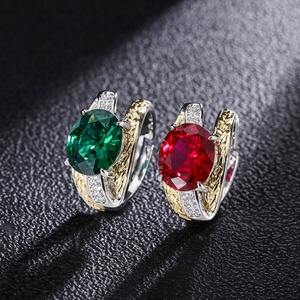 Fashion Jewelry Eco-friendly Copper Unique Bicolor Style Gold Plated Insert Oval Cut Red Zircon Two Tone Plated Band <b>Ring</b> - Product Image 3