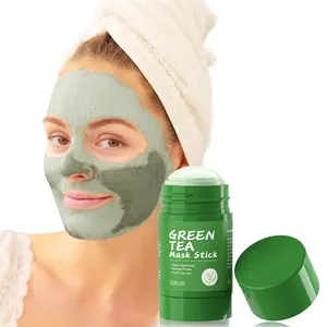 Masker lumpur teh hijau stik pembersihan mendalam, masker lumpur pelembap kontrol minyak jerawat hijau teh padat