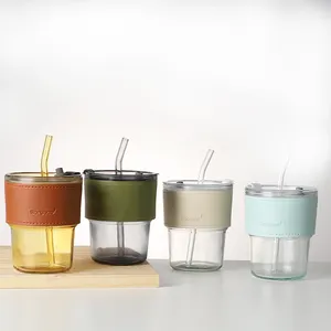 Kreative benutzerdefinierte glas kaffeetassen becher Ins-stil werbegeschenke mit deckeln stroh kaffee milch glas wasser tassen