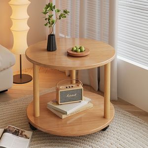 Mesa Auxiliar Moderna Blanca con Patas de Madera, Mesa de Noche de Dos Niveles con Estante de Almacenamiento para Sala de Estar o Dormitorio - Product Image 3