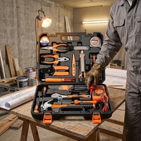 Ensemble d'outils de quincaillerie ménagère avec outils en acier au carbone - Boîte à outils combinée pour cadeaux, kit combiné d'outils électriques sans fil