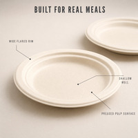 Assiette ronde jetable biodégradable en bagasse de canne à sucre, sans plastique, compostable, 6, 7, 8, 9, 10 pouces, pour dîner, fête, collation, nourriture