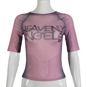 PEEQI Nuova Collezione Primavera: <span class=keywords><strong>Top</strong></span> <span class=keywords><strong>Sexy</strong></span> da Donna all'Ingrosso, Magliette a Rete Trasparenti a Maniche Corte con Stampa Lettering, Crop <span class=keywords><strong>Top</strong></span> Aderenti, Abbigliamento Streetwear Femminile - Product Image 5