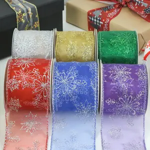 Manufacturer 2.5inches Luxury Gift Bag Ribbon LOGO Printed Xmas Tree Grosgrain Christmas Ribbon organza Wired Ribbon