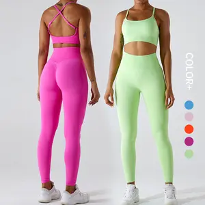 SHINBENE OEM ODM setelan kebugaran wanita, baju legging aktif Gym 2.0 awan Yoga tanpa kelim untuk wanita