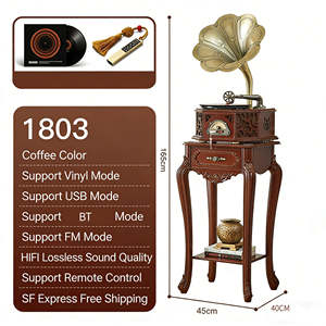 Tocadiscos vintage de pie, directo de fábrica, todo en uno, 3 velocidades, con Bluetooth, USB, FM, gramófono, decoración para el hogar, de madera. - Product Image 4