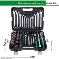Kit d'outils de réparation automobile 61+4 pièces, Trousse à outils domestique ; Jeu de douilles et clés 2-en-1 avec embouts à cliquet, Boîte complète en matériau CRV