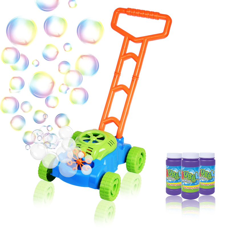Wholesale children hand push electronic bubble lawn mower blower toy bubble machine for Kids