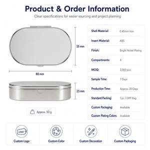 Oval Metal Pill Box with HD Mirror 4 Compartments ABS Insert Bright Nickel Plated Travel Pill <b>Case</b> Small Jewelry Organizer Bulk - Product Image 2