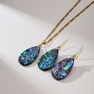 Conjunto de joyería de concha de abulón Natural con gotitas de agua al por mayor, colgante para collar, pendientes, ajuste de garra para mujer, vocación - Product Image 1
