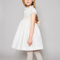 Nouvelle robe d'été à manches courtes rose avec nœud smocké, robe blanche à fleurs, robe de mariage pour filles, 2022