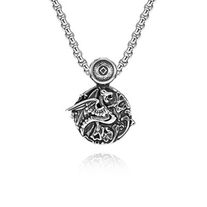 Vintage Nordic Celtic Dragon Necklace, Niche Cultural Totem Antique Pendant, Tourist Souvenir, <b>Titanium</b> Steel Jewelry - Product Image 1