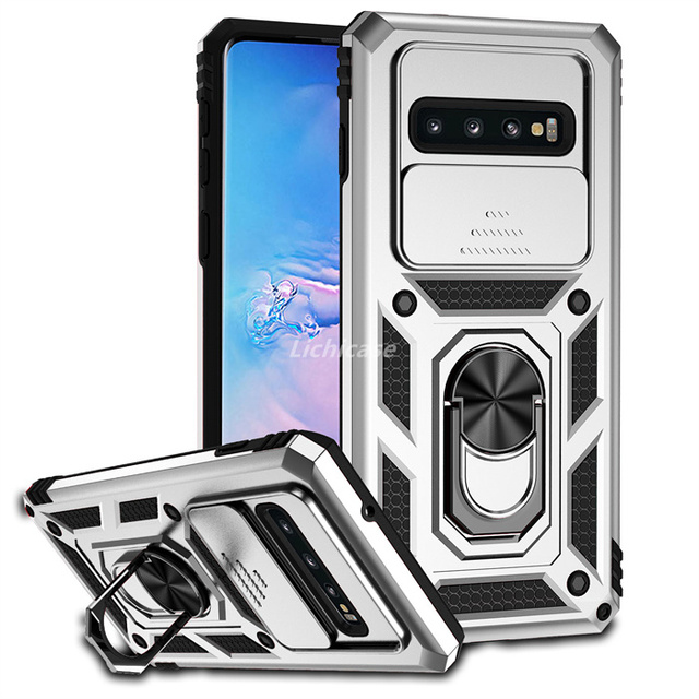Heavy Duty TPU PC Kickstand Magnetic Car Stand Phone case for Samsung Galaxy S10 Plus Sliding Window Armor Cover