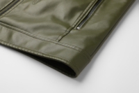 Veste en similicuir PU pour homme, coupe ajustée, coupe-vent, col montant à bouton-pression, style motard, avec motif gaufré effet armure