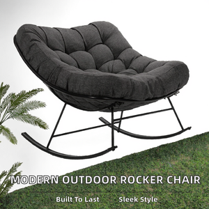 Fauteuil à bascule moderne en métal pour extérieur, style ferme, avec coussin épais de 7 pouces - Product Image 2