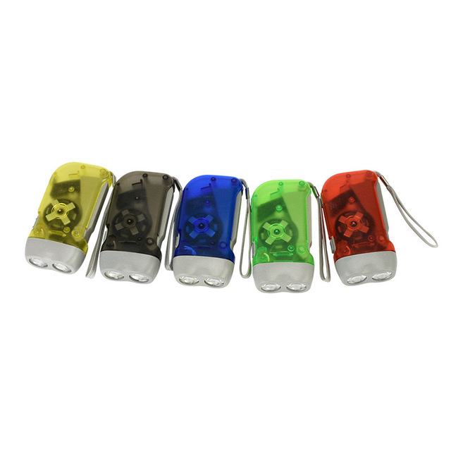 2 LED Colorful Plastic Hand Press Flashlight Portable Dynamo Hand Crank Torch Light for Outdoor Emergency