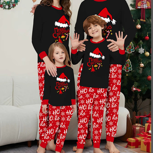 Set di <span class=keywords><strong>Pigiami</strong></span> Natalizi Coordinati per la Famiglia di Capodanno, alla Moda, Termici e Lavorati a Maglia <span class=keywords><strong>con</strong></span> Elastico in Vita, Logo Frontale per Genitori, Abbigliamento da Casa - Product Image 1