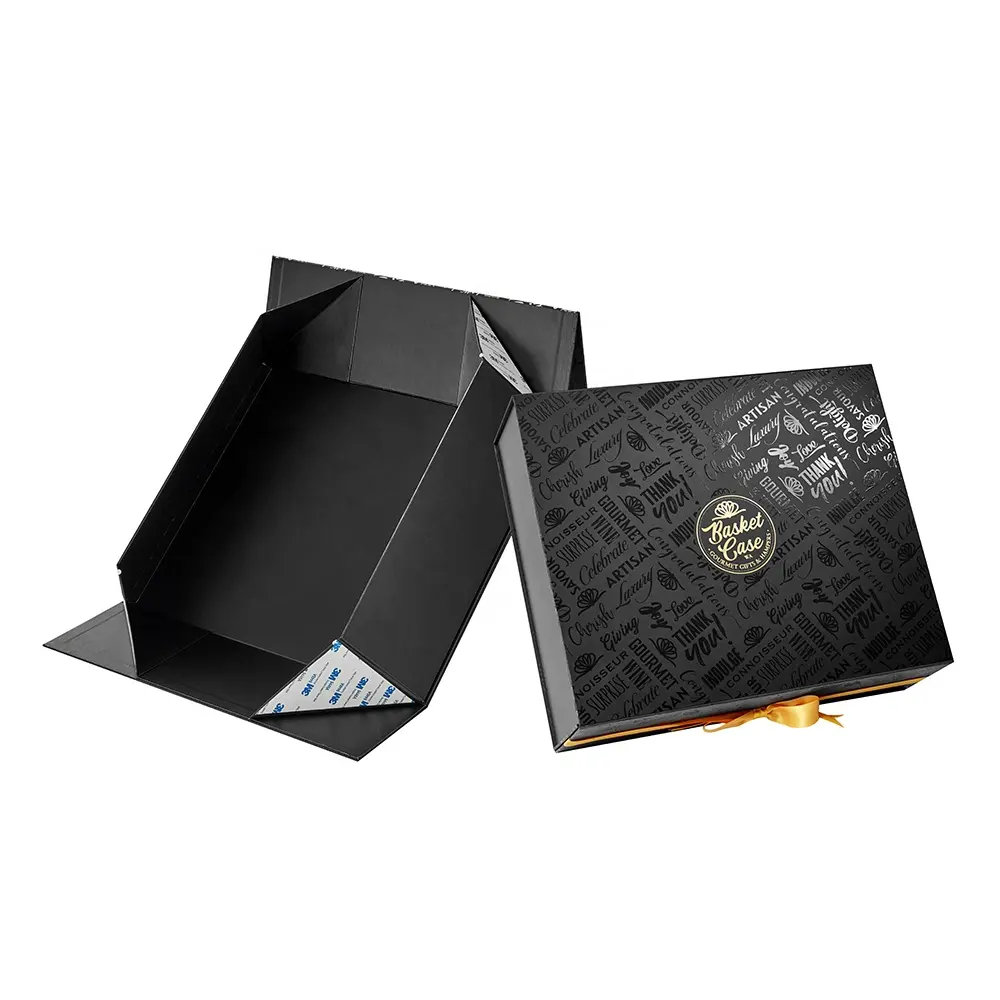 Высококачественный дизайн, картонная бумага с черным УФ-покрытием, складная Подарочная коробка с магнитной застежкой, упаковка с лентой-бантом