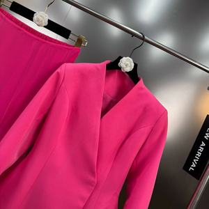 OUDINA hotseller nuovo collo a V maniche lunghe con bottone vita elegante Blazer Tulle gonne da <span class=keywords><strong>donna</strong></span> lungo due pezzi Set gonna tailleur - Product Image 5