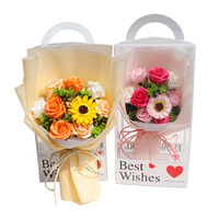 Buket Bunga Sabun Ramah Lingkungan Buatan Tangan, Dapat Digunakan Kembali & Didaur Ulang, Mawar & Bunga Matahari untuk Hadiah Hari Valentine & Hari Ibu, dalam Kotak PVC