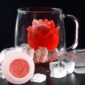 3D बड़ा बर्फ क्रीम पुन: प्रयोज्य व्हिस्की कॉकटेल ढालना उपकरण बर्फ घन मोल्ड 3D फूल सिलिकॉन गुलाब आकार मलाईबर्फ़ मोल्ड ट्रे