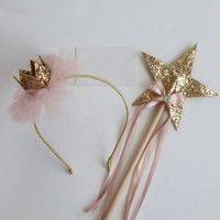 Serre-tête papillon à sequins roses et baguette magique de fée pour filles avec motif citrouille - Accessoires de cheveux d'Halloween