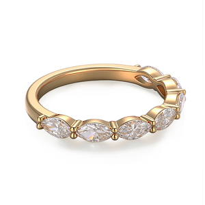 Bague d'éternité en or jaune 14k 18k massif véritable avec bande de diamants de laboratoire taille marquise, unisexe, personnalisable, pour couple, bague de mariage - Product Image 2