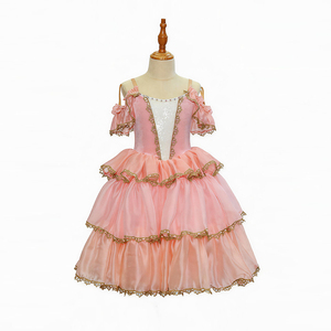 Vestido de Ballet Romántico Rosa para Niñas, Disfraz de Danza con Hombros Descubiertos, Falda con Volantes y Pedrería para Coppelia y El Cascanueces - Product Image 2