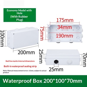 200x100x70mm IP65 <b>Waterproof</b> Junction <b>Box</b> ABS Plastic Pre-drilled 8 Holes with Rubber Plugs Built-in Sealing Strip Outdoor - Product Image 2