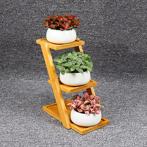 Macetas para suculentas con platillos de bambú de 3 niveles, soporte de soporte blanco para plantas suculentas, <span class=keywords><strong>maceta</strong></span> de cerámica decorativa oblato - Product Image 2