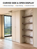 Meuble mural intégré sur mesure pour toute la maison, style minimaliste, finition crème mate, étagère de rangement et de présentation pour salon