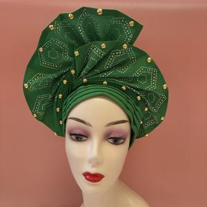 Turbante Gele Nigeriano con Pedrería, Listo para Usar, Turbante Aso Oke Automático, Turbantes Africanos <span class=keywords><strong>de</strong></span> Alta Calidad con Lentejuelas para Bodas - Product Image 6
