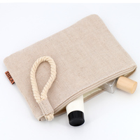 Sac avec Logo Imprimé Personnalisé Naturel Toile Jute Coton Maquillage Cosmétique Pochette à Fermeture Éclair Sac avec Poignée Boucle Dragonne